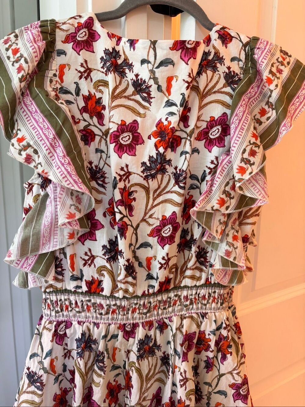 NWOT Celina Moon Tuckernuck Floral Ruffle Sleeve Smocked Mini Dress | Boho Cotta - Picture 6 of 9